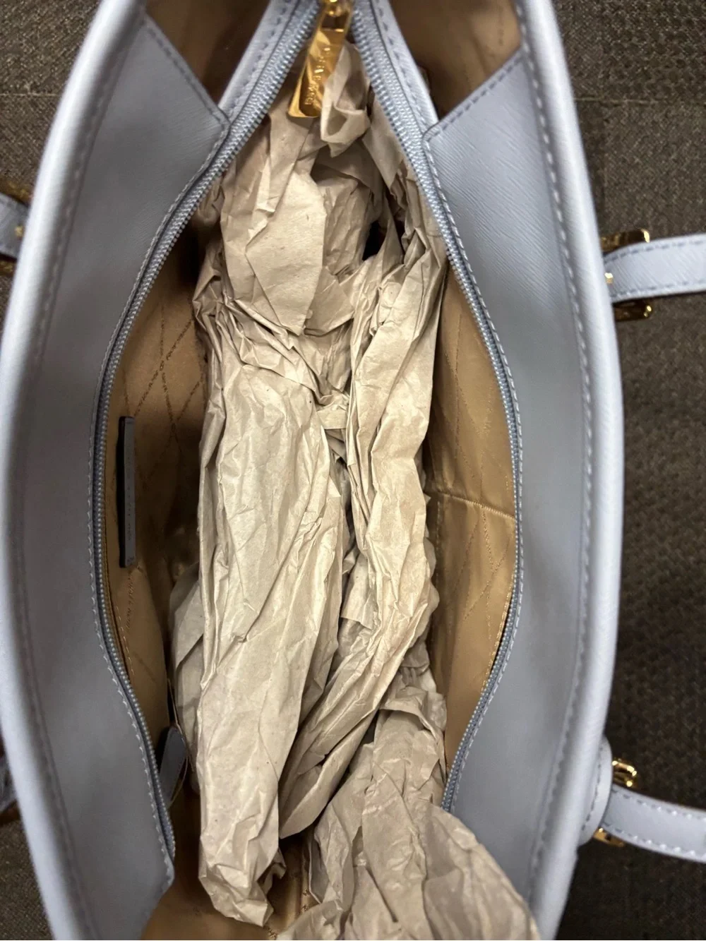Michael Kors Brown Signature Logo Tote with White Trim